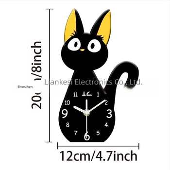 Emoyo ceas de birou cu pisică de desene animate, carcasă și cadran din acrilic, afișaj unic, alimentare cu baterie, mișcare a secundelor cu sweep