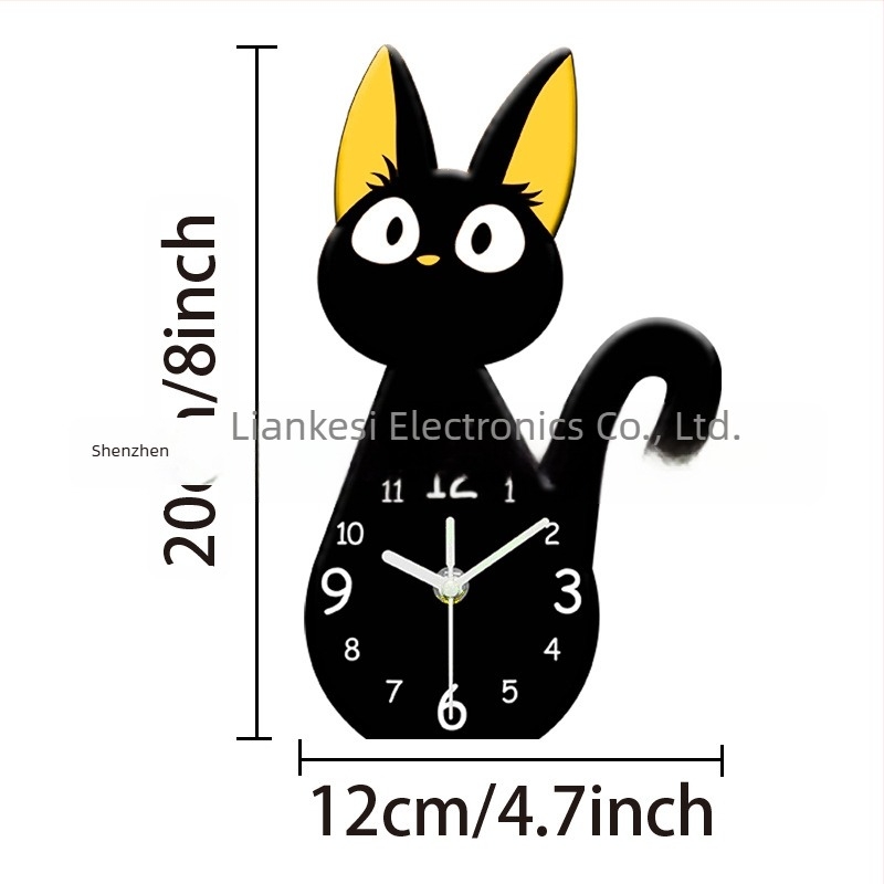 Emoyo ceas de birou cu pisică de desene animate, carcasă și cadran din acrilic, afișaj unic, alimentare cu baterie, mișcare a secundelor cu sweep