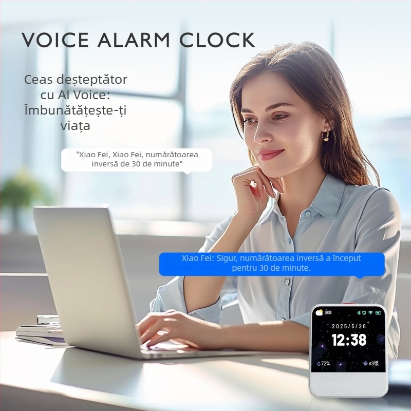 M3 Ceas deșteptător AI cu voce, cu afișaj LED numeric, alimentat cu baterie, mișcare electronică, cadran din sticlă temperată