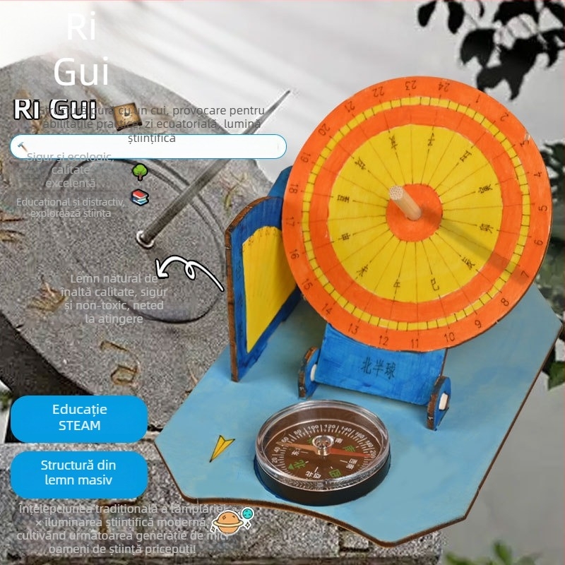 Model ceas solar din lemn, jucărie științifică DIY pentru copii 7–14 ani, brand Zhe chan, logo OEM