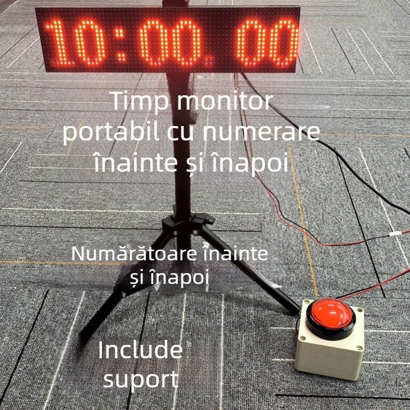 Cronometru portabil pentru numărătoare inversă, cu acționare prin apăsare și ecran LED mare; mișcare mecanică; carcasă ABS; design circular