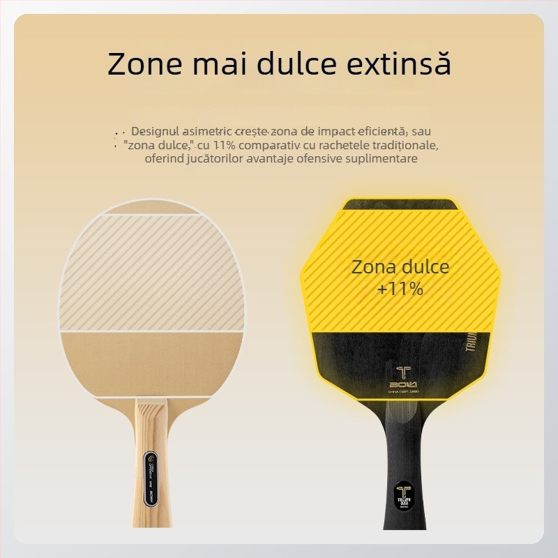 Lama hexagonală pentru tenis de masă, lemn pur cu cinci straturi, Basswood-Pine-Paulownia, nucleu mare
