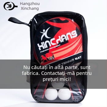 Set de tenis de masă cu 2 rachete și 3 mingi, priză orizontală, bază din Poplar, gumă adezivă