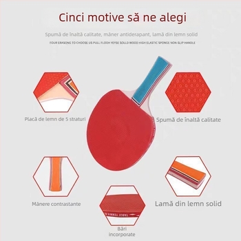Set de rachete pentru tenis de masă – 2 bucăți, pentru începători, copii și adulți, lamă PE, gumă cu adeziv lung, mâner drept