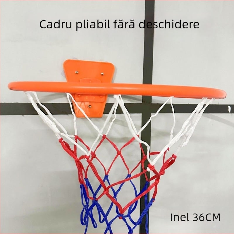 Coș de baschet interior pentru copii, montat pe perete, reglabil, PVC, 300 g, fără găuri, funcționare silențioasă.