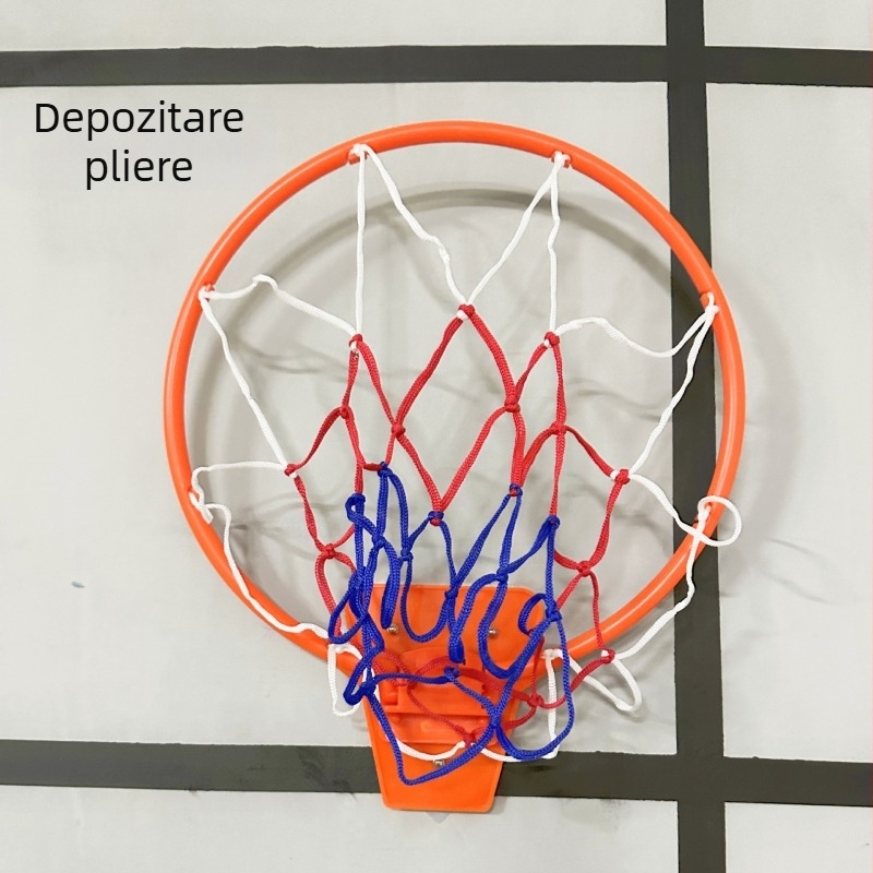 Coș de baschet interior pentru copii, montat pe perete, reglabil, PVC, 300 g, fără găuri, funcționare silențioasă.