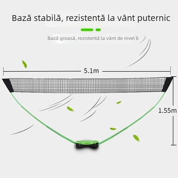 Suport portabil pentru plasă de badminton din PVC, cu plasă standard simplă și stâlpi dubli pentru antrenament, ușor; ambalaj 700x300x140mm; potrivit pentru badminton, tenis și alte jocuri cu mingi.