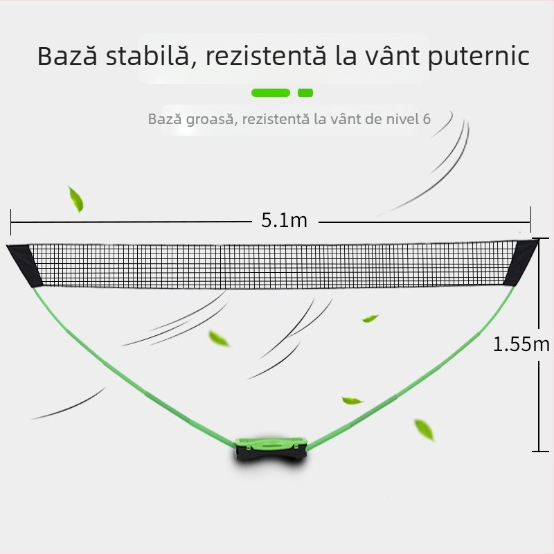 Suport portabil pentru plasă de badminton din PVC, cu plasă standard simplă și stâlpi dubli pentru antrenament, ușor; ambalaj 700x300x140mm; potrivit pentru badminton, tenis și alte jocuri cu mingi.