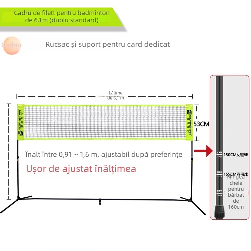 Cadru pentru plasă badminton – portabil, pentru interior și exterior; material 38491298423; procesare personalizabilă; brand Mornstar/Morisdan; etichetă privată licențiată