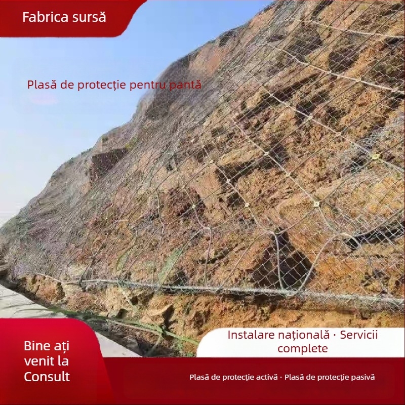 Rețea de protecție a versanților – grilaj diamantat, zincare la cald, marca Yinyi, protecție împotriva prăbușirilor montane