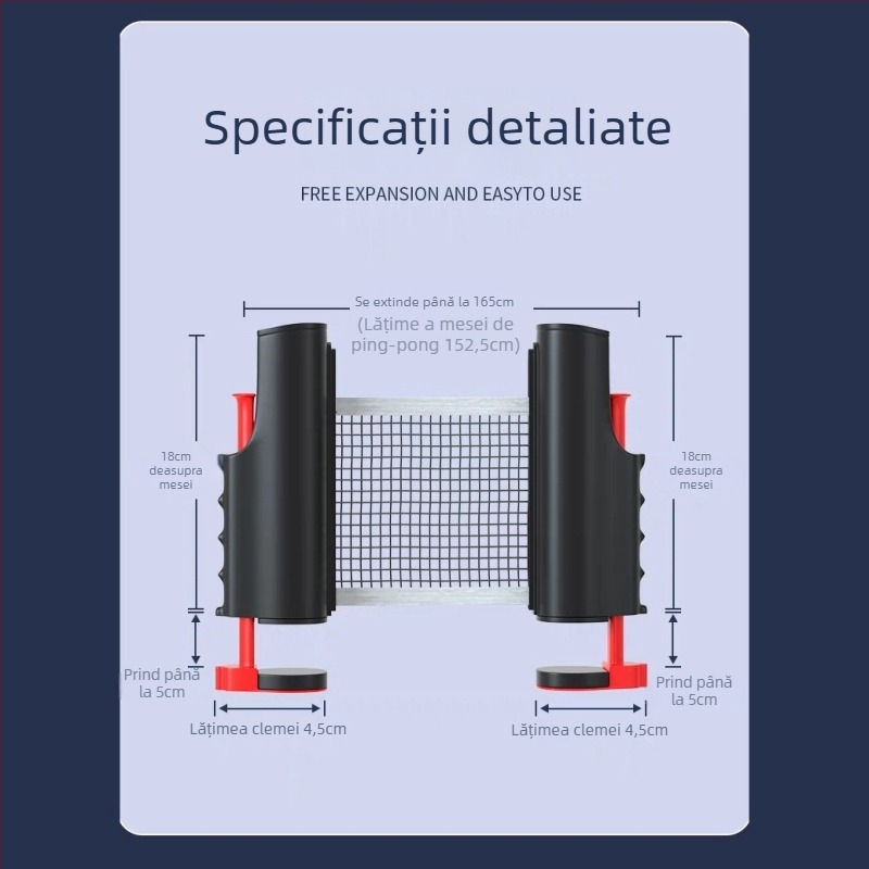 Suport pentru plasă de tenis de masă - portabil, autonom, telescopic, plasă centrală, pentru exterior, material ABS