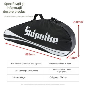 Geantă Spike pentru rachete de badminton | Oxford, impermeabilă | Încape 3-6 rachete, pentru tenis de masă și badminton
