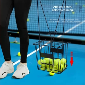 Huayue coș portabil din fier pentru mingi de tenis cu rotile, design pliabil cu apăsare în jos, potrivit pentru tenis, tenis de masă și badminton