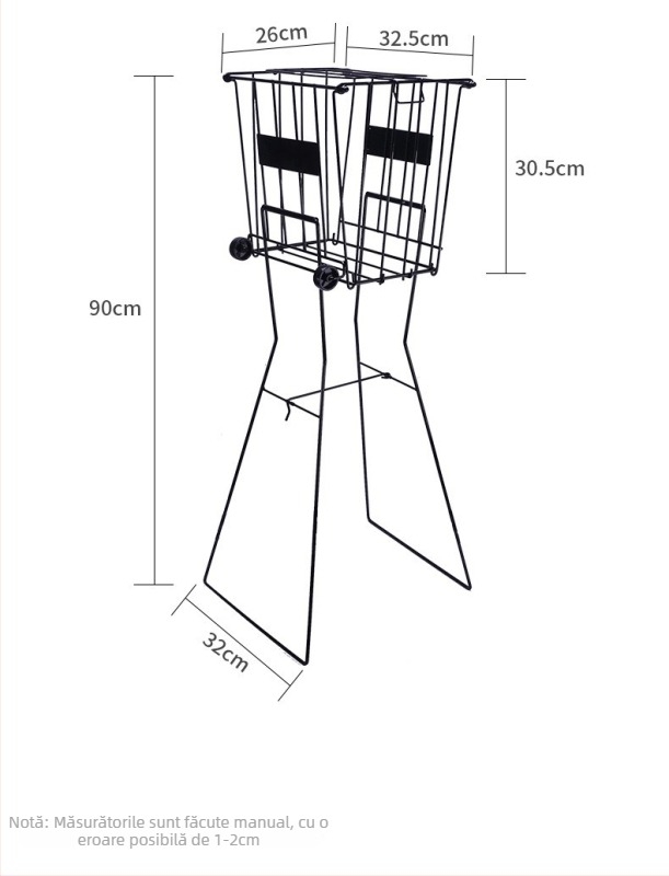 Huayue coș portabil din fier pentru mingi de tenis cu rotile, design pliabil cu apăsare în jos, potrivit pentru tenis, tenis de masă și badminton