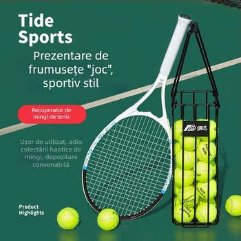 Colector portabil de mingi de tenis – structură din oțel, marca Mianda, etichetare privată personalizabilă