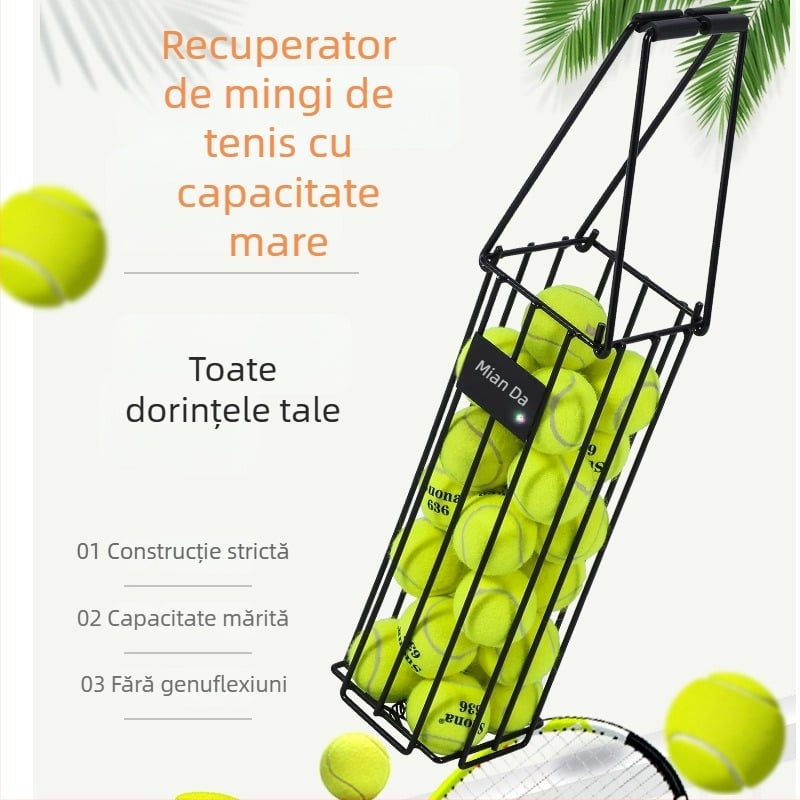 Colector portabil de mingi de tenis – structură din oțel, marca Mianda, etichetare privată personalizabilă