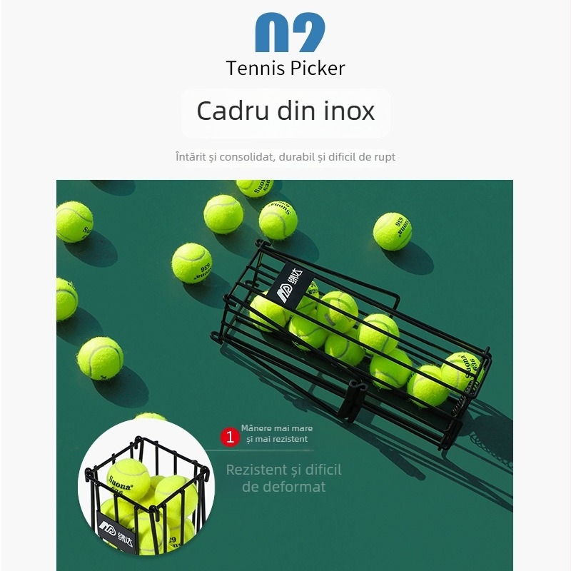 Colector portabil de mingi de tenis – structură din oțel, marca Mianda, etichetare privată personalizabilă