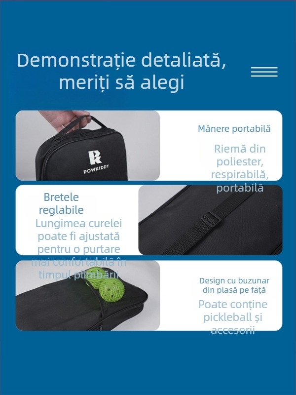 Geantă de depozitare pentru racheta de pickleball din Oxford, protecție anti-scratches și uzură, portabilă cu curea reglabilă, mare capacitate, Davis