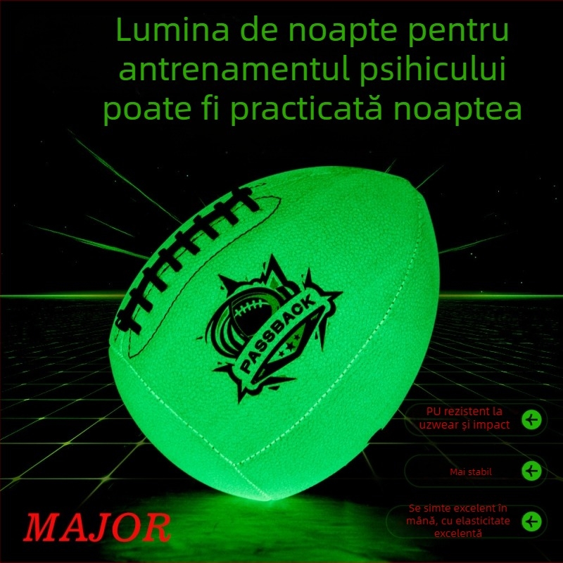 Balon aruncare pentru antrenament quarterback - Balon luminos din PU pentru passback, semi-rugby, exterior (Material: PU; Cusătură: mașină; Tip: semi-rugby; Caracteristică: luminos)