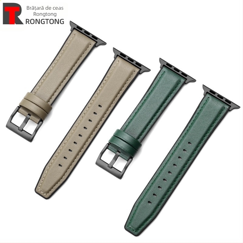 Brățară pentru Apple Watch din silicon și piele microfibră, hibride, 22 mm, 25 g, compatibilă cu Apple Watch 8/SE/7/6/5