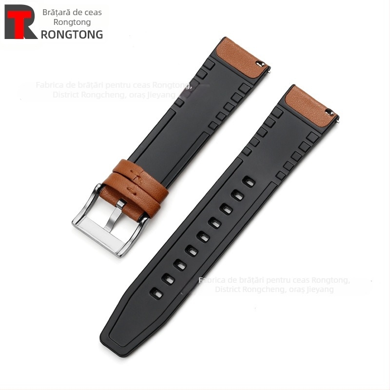 Brățară pentru Apple Watch din silicon și piele microfibră, hibride, 22 mm, 25 g, compatibilă cu Apple Watch 8/SE/7/6/5