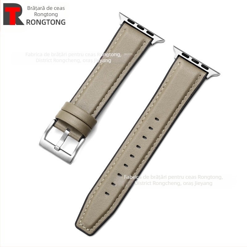 Brățară pentru Apple Watch din silicon și piele microfibră, hibride, 22 mm, 25 g, compatibilă cu Apple Watch 8/SE/7/6/5