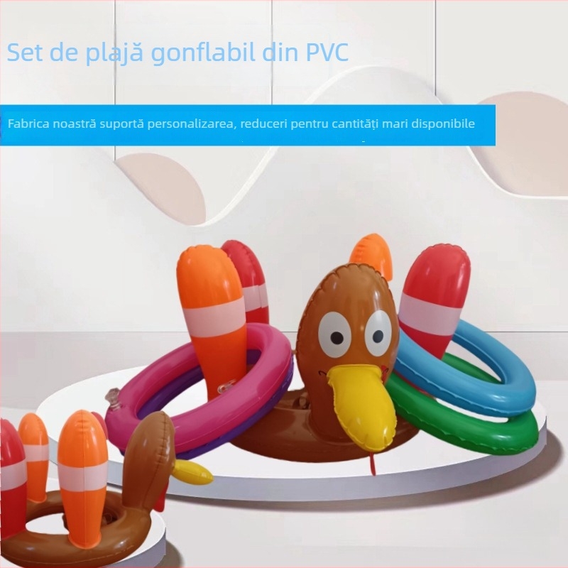 Jucărie gonflabilă ecologică cu flamingo, pentru aruncarea inelului, PVC, joc în aer liber pentru familie, vârste 7–14 ani, ambalaj OPP