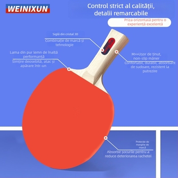 Rachetă de tenis de masă – gumă anti-aderență, design cu lovitură laterală, personalizare disponibilă, imprimare logo inclusă