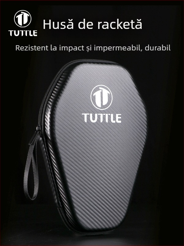 Husă pentru paleta de ping-pong cu formă hexagonală rigidă, textură fibră de carbon, impermeabilă, capacitate mare, portabilă