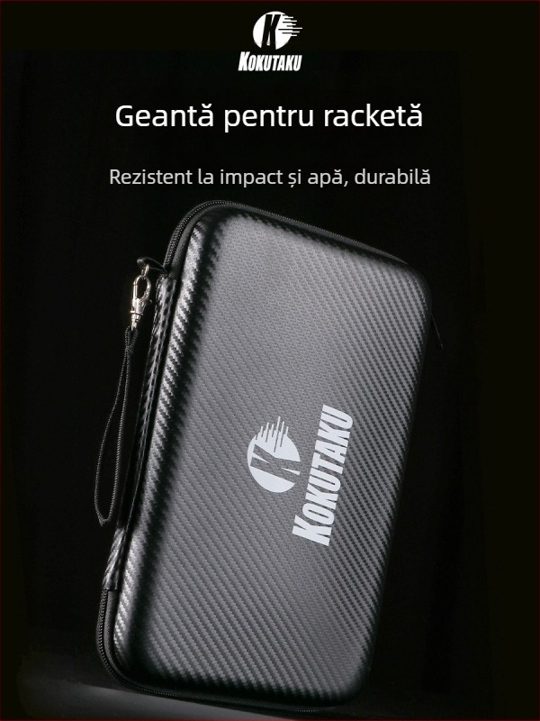 Kokutaku husă rigidă pătrată pentru rachete de tenis de masă, capacitate mare, portabilă, impermeabilă, material Oxford cloth
