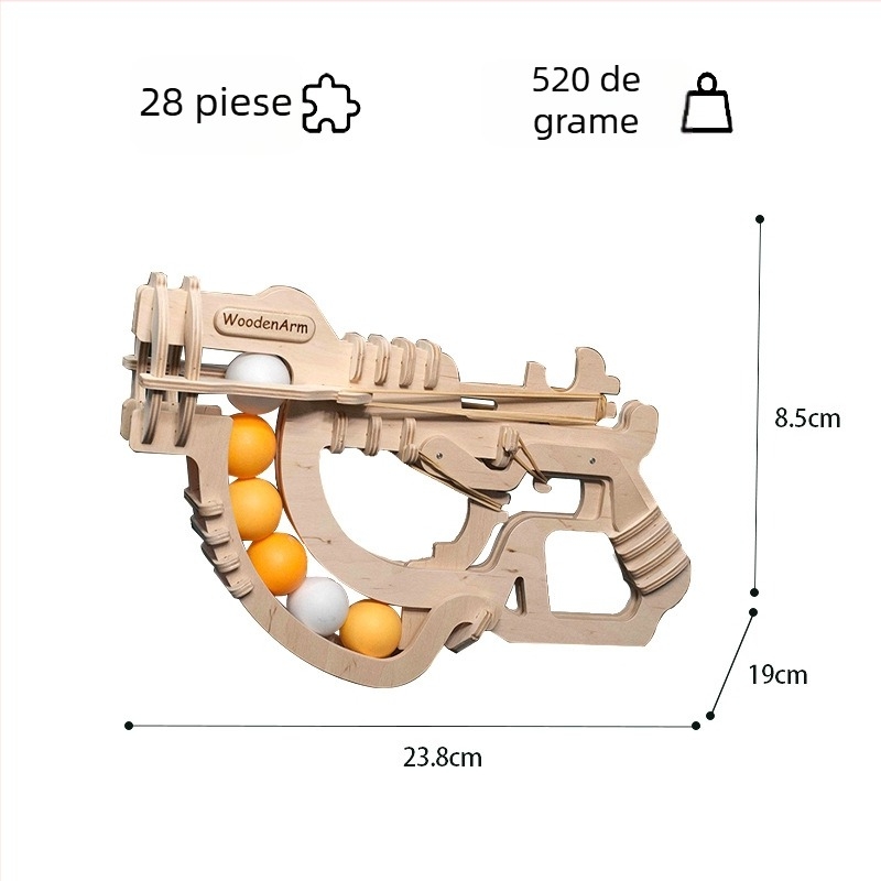 Puzzle 3D din lemn, formă de pistol ping-pong, DIY personalizabil, logo OEM, multifuncțional