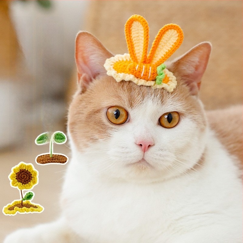 Clip de păr pentru animale de companie cu urechi de iepuraș 3D tricotate, pentru câini și pisici — lână, stil desene animate, BB clip; Brand: Little one is favored