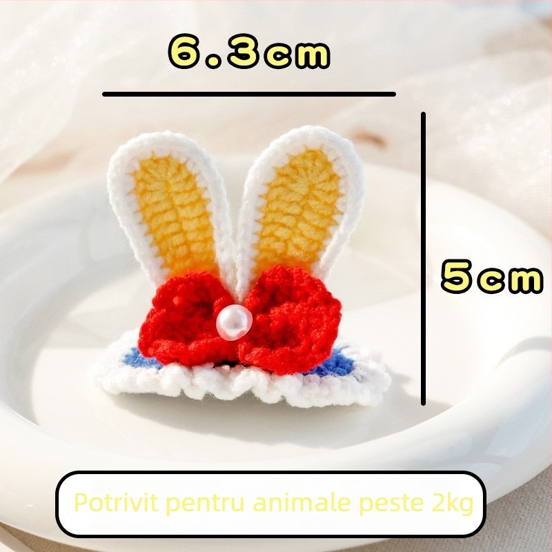 Clip de păr pentru animale de companie cu urechi de iepuraș 3D tricotate, pentru câini și pisici — lână, stil desene animate, BB clip; Brand: Little one is favored
