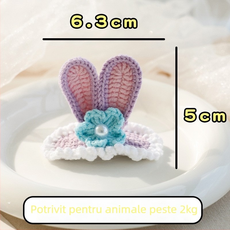 Clip de păr pentru animale de companie cu urechi de iepuraș 3D tricotate, pentru câini și pisici — lână, stil desene animate, BB clip; Brand: Little one is favored