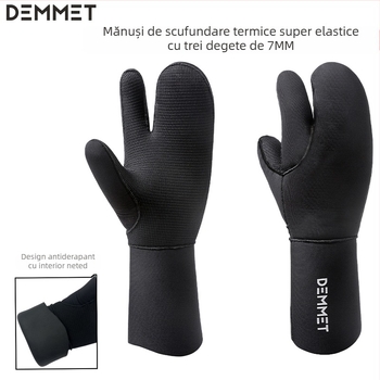 Mănuși din neopren pentru scufundări, 7 mm, cu trei degete, ultraflexibile, calde, rezistente la uzură și la înțepare, pentru pescuit și înot în apă rece