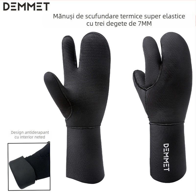 Mănuși din neopren pentru scufundări, 7 mm, cu trei degete, ultraflexibile, calde, rezistente la uzură și la înțepare, pentru pescuit și înot în apă rece