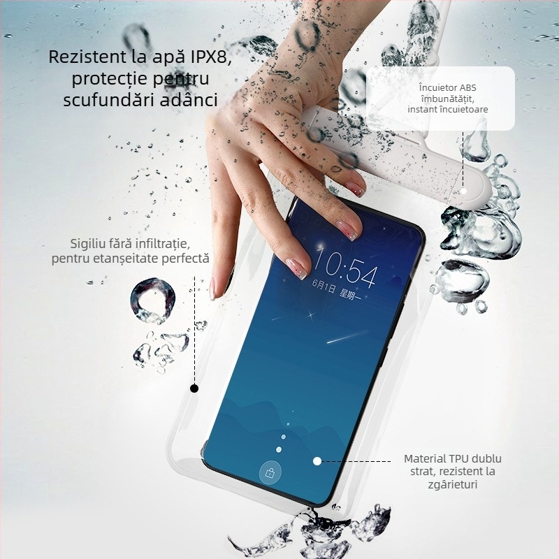 FaSoLa husă impermeabilă pentru telefon cu ecran tactil transparent; Material: plastic; personalizare disponibilă; posibilă etichetare privată; potrivită pentru înot, scufundări, rafting, călătorii și activități în aer liber
