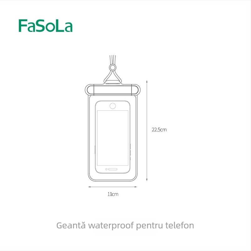 FaSoLa husă impermeabilă pentru telefon cu ecran tactil transparent; Material: plastic; personalizare disponibilă; posibilă etichetare privată; potrivită pentru înot, scufundări, rafting, călătorii și activități în aer liber
