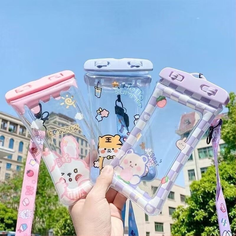 Geantă impermeabilă pentru telefon pentru scufundări și activități în aer liber – Compatibilă cu ecran tactil, PVC, 1L Capacitate,  Țesătură impermeabilă, Model: Flori rupte