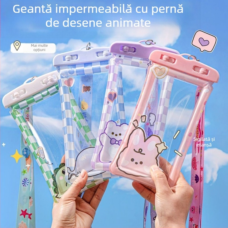 Geantă impermeabilă pentru telefon pentru scufundări și activități în aer liber – Compatibilă cu ecran tactil, PVC, 1L Capacitate,  Țesătură impermeabilă, Model: Flori rupte