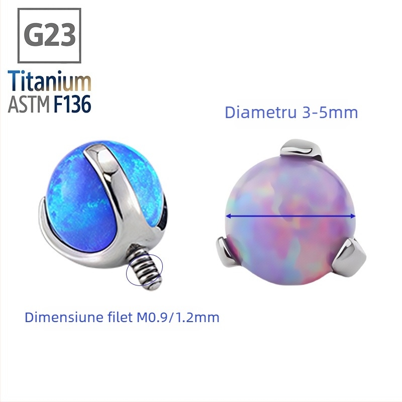 Bijuterii piercing pentru corp din aliaj de titan F136, cu bilă opală — formă sferică, finisaj lustruit, puritate G23