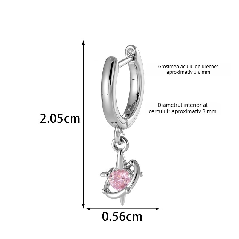 Cercei inimă din zirconiu, metal, placare electrolitică, unisex, modă