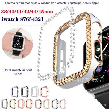Carcasă de protecție pentru Apple Watch, din PC, cu diamante electroplate în două nuanțe, în două rânduri, design decupat (Brand: Neutral; Material: PC; Licensable private label: No)