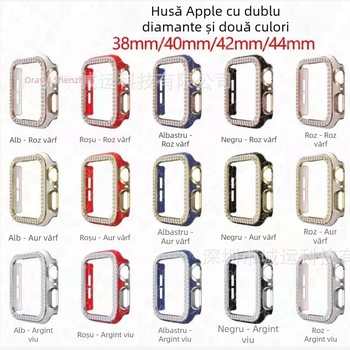 Carcasă Apple Watch - Material PC, Accente cu Diamante Electroplate, Diamante în Dublu Rând, Design Decupat, Carcasă Protectoare