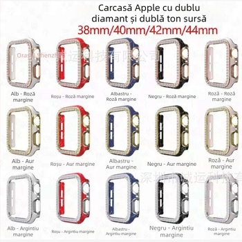 Carcasă Apple Watch cu accente diamant electroplate, diamante în două rânduri, construcție PC cu decupaje (material PC; marcă neutră; fără etichetă privată licențiată)