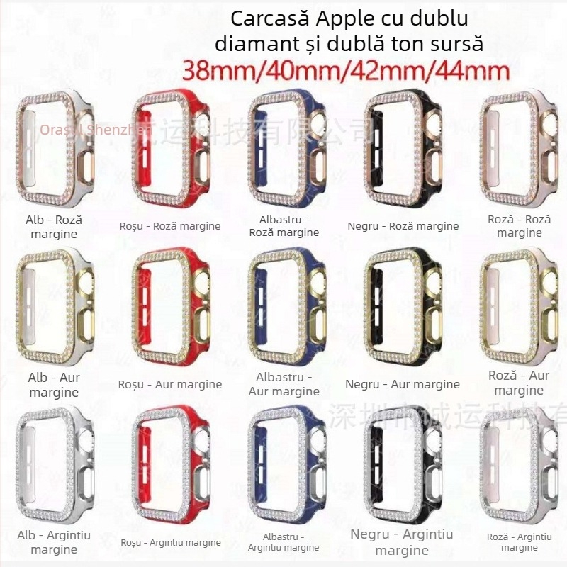 Carcasă Apple Watch cu accente diamant electroplate, diamante în două rânduri, construcție PC cu decupaje (material PC; marcă neutră; fără etichetă privată licențiată)