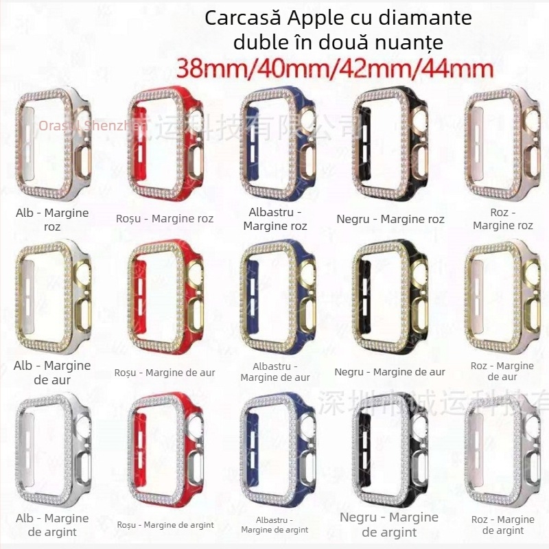 Carcasă Apple Watch cu diamante, în două rânduri, PC decupat, finisaj electroplatinat