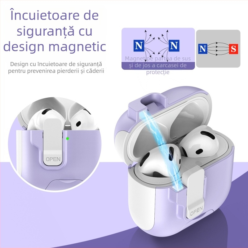 Husă de protecție AirPods Pro 3/4 cu suport pop-up (TPU+PC, multifuncțională, portabilă, Apple-compatible, personalizabilă)