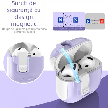 Husă de protecție AirPods Pro 3/4 cu suport glisant, TPU+PC, multifuncțional, portabil, compatibil Apple
