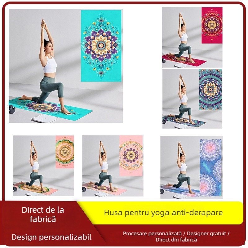 Prosop de yoga pentru antrenament — material TPE+velvet, personalizabil cu imprimare, uscare rapidă, absorbție de umiditate 5–10 secunde